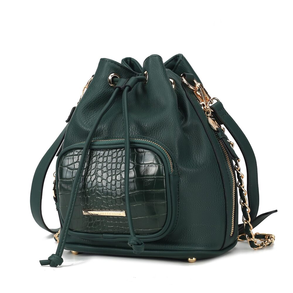9069 Bucket Shoulder Bag Vegan Leather Crossbody Bag, 2 different style of